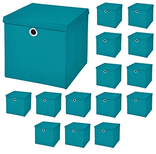 CM3 18 Stück Türkis Faltbox 28 x 28 x 28 cm Aufbewahrungsbox faltbar mit Deckel von CM3