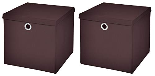 CM3 2 Stück Braun Faltbox 33 x 33 x 33 cm Aufbewahrungsbox faltbar mit Deckel von CM3