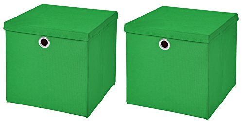 CM3 2 Stück Grün Faltbox 33 x 33 x 33 cm Aufbewahrungsbox faltbar mit Deckel von CM3