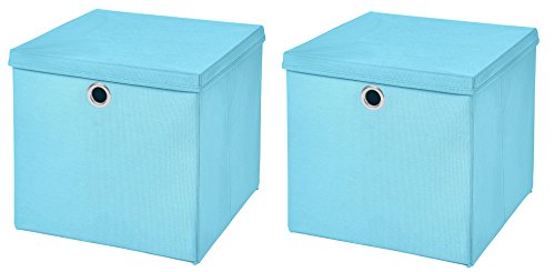 CM3 2 Stück Hellblau Faltbox 33 x 33 x 33 cm Aufbewahrungsbox faltbar mit Deckel von CM3