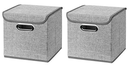 CM3 2 Stück Hellgrau Faltbox 25 x 25 x 25 cm Aufbewahrungsbox faltbar, mit Deckel von CM3