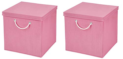 CM3 2 Stück Rosa Faltbox 30 x 30 x 30 cm Aufbewahrungsbox faltbar mit Kordel und mit Deckel von CM3