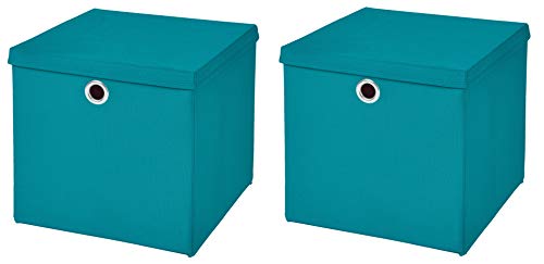 CM3 2 Stück Türkis Faltbox 33 x 33 x 33 cm Aufbewahrungsbox faltbar mit Deckel von CM3