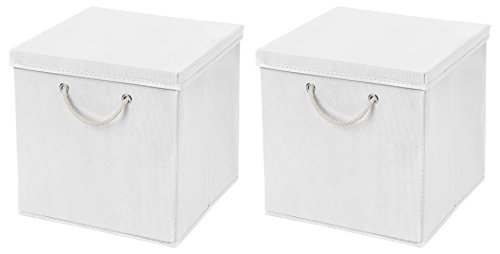 CM3 2 Stück Weiß Faltbox 30 x 30 x 30 cm Aufbewahrungsbox faltbar mit Kordel und mit Deckel von CM3