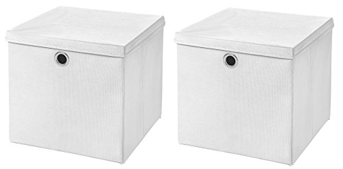 CM3 2 Stück Weiß Faltbox 32 x 32 x 32 cm Aufbewahrungsbox faltbar mit Deckel von CM3