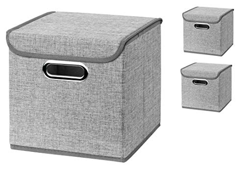 CM3 3 Stück Hellgrau Faltbox 25 x 25 x 25 cm Aufbewahrungsbox faltbar, mit Deckel von CM3