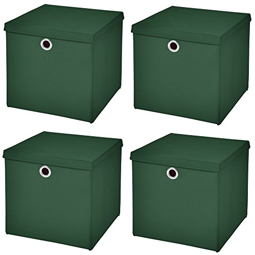 CM3 4 Stück Dunkelgrün Faltbox 28 x 28 x 28 cm Aufbewahrungsbox faltbar mit Deckel von CM3