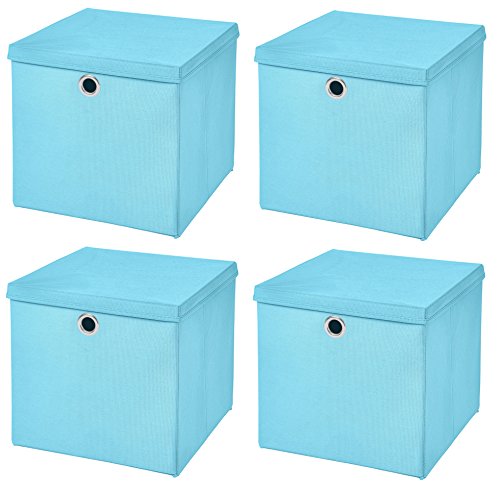 CM3 4 Stück Hellblau Faltbox 28 x 28 x 28 cm Aufbewahrungsbox faltbar mit Deckel von CM3