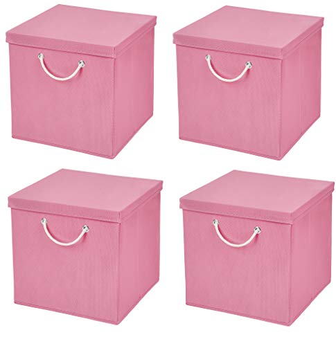 CM3 4 Stück Rosa Faltbox 30 x 30 x 30 cm Aufbewahrungsbox faltbar mit Kordel und mit Deckel von CM3