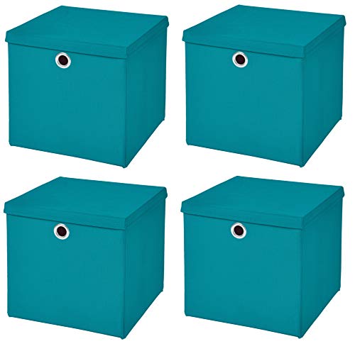 CM3 4 Stück Türkis Faltbox 33 x 33 x 33 cm Aufbewahrungsbox faltbar mit Deckel von CM3