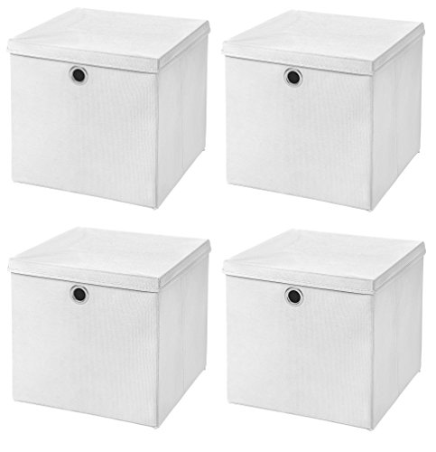 CM3 4 Stück Weiß Faltbox 33 x 33 x 33 cm Aufbewahrungsbox faltbar mit Deckel von CM3
