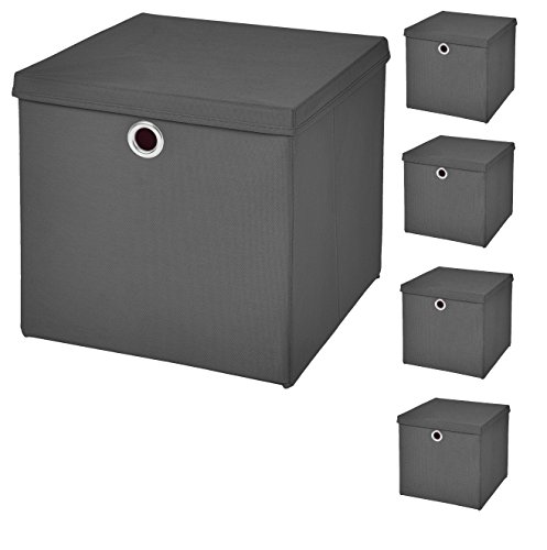 CM3 5 Stück Dunkelgrau Faltbox 33 x 33 x 33 cm Aufbewahrungsbox faltbar mit Deckel von CM3