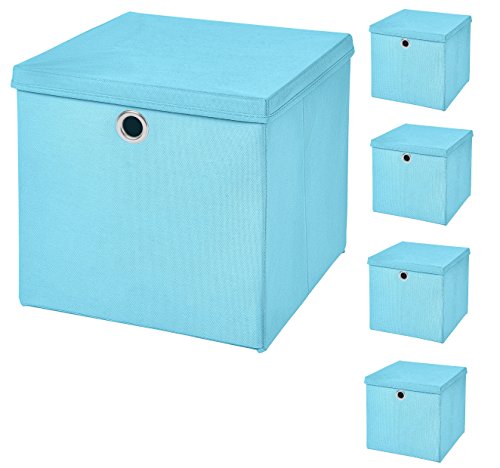 CM3 5 Stück Hellblau Faltbox 33 x 33 x 33 cm Aufbewahrungsbox faltbar mit Deckel von CM3