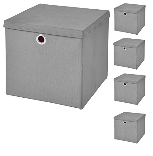 CM3 5 Stück Hellgrau Faltbox 33 x 33 x 33 cm Aufbewahrungsbox faltbar mit Deckel von CM3