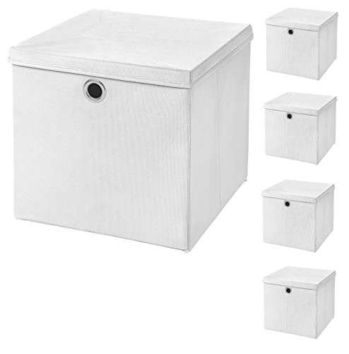 CM3 5 Stück Weiß Faltbox 33 x 33 x 33 cm Aufbewahrungsbox faltbar mit Deckel von CM3