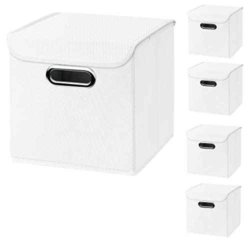 CM3 5 Stück weiß Faltbox 25 x 25 x 25 cm Aufbewahrungsbox faltbar, mit Deckel von CM3