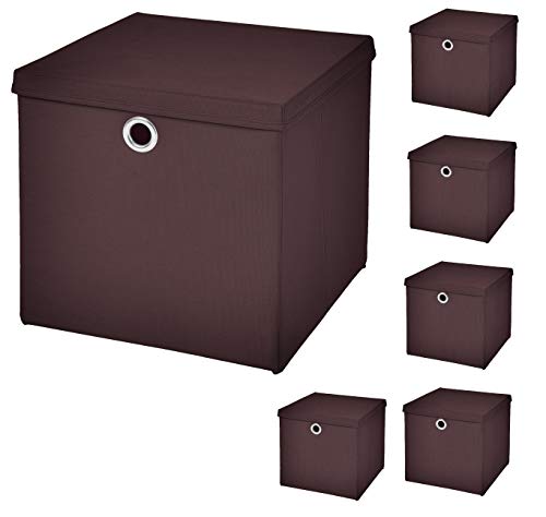CM3 6 Stück Braun Faltbox 33 x 33 x 33 cm Aufbewahrungsbox faltbar mit Deckel von CM3