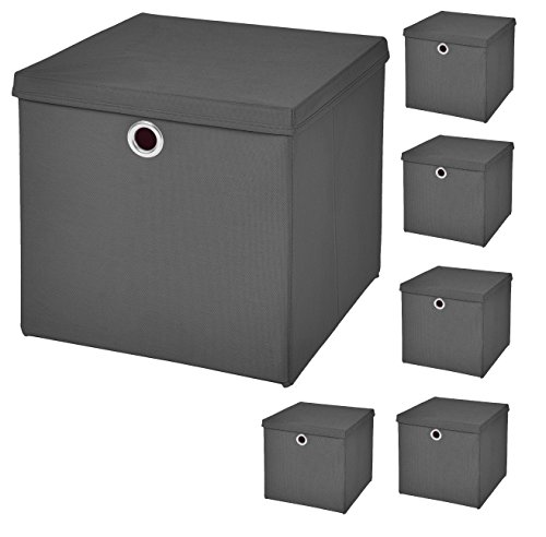 CM3 6 Stück Dunkelgrau Faltbox 33 x 33 x 33 cm Aufbewahrungsbox faltbar mit Deckel von CM3