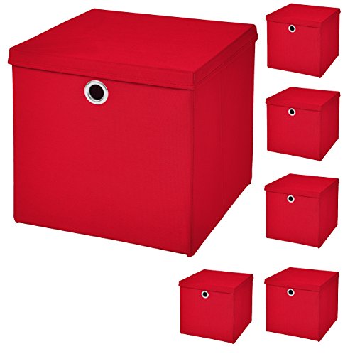 CM3 6 Stück Rot Faltbox 33 x 33 x 33 cm Aufbewahrungsbox faltbar mit Deckel von CM3