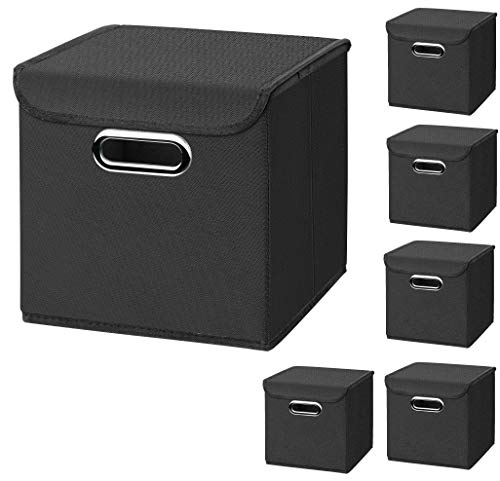 CM3 6 Stück Schwarz Faltbox 25 x 25 x 25 cm Aufbewahrungsbox faltbar, mit Deckel von CM3