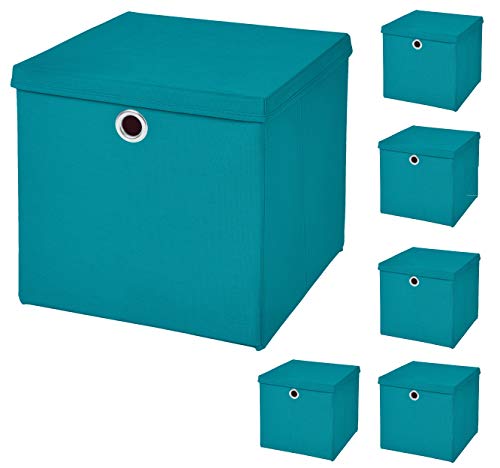 CM3 6 Stück Türkis Faltbox 33 x 33 x 33 cm Aufbewahrungsbox faltbar mit Deckel von CM3