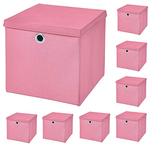 CM3 8 Stück Rosa Faltbox 32 x 32 x 32 cm Aufbewahrungsbox faltbar mit Deckel von CM3