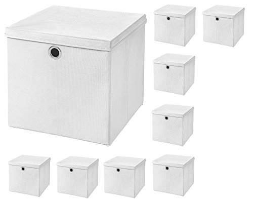 CM3 9 Stück Weiß Faltbox 33 x 33 x 33 cm Aufbewahrungsbox faltbar mit Deckel von CM3