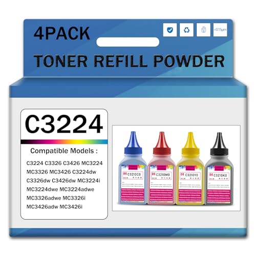C3224 Kompatibles Toner-Nachfüllset für Tintenflaschen für Lexmark C3224 C3326 MC3224 MC3326 C3224dw C3326dw C3426dw MC3224adwe MC3224dwe MC3224i MC3326adwe MC3326i MC3426i Drucker,4PCS-1500 Pages von CMADJT