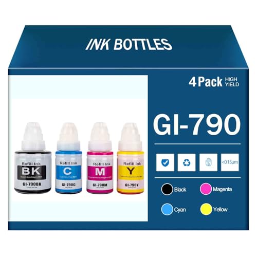 Kompatible Nachfülltinte GI-790 GI-790BK GI-790C GI-790M GI-790Y Ersatz für Canon PIXMA G1000 G1010 G2000 G2002 G2010 G3000 G3010 G4000 G4010 Drucker (Schwarz 135 ml, CMY 70 ml),4 Color-1 Set von CMADJT