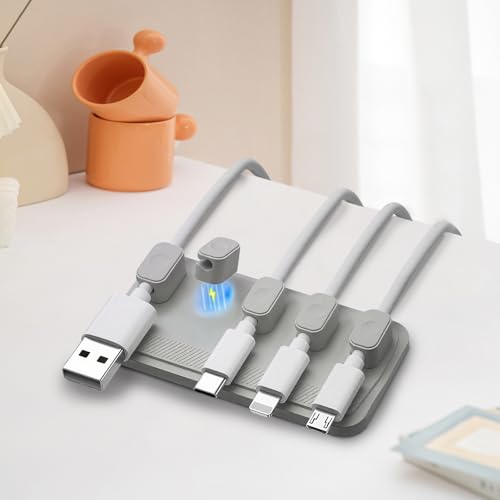 Kabelhalter Magnetisch - Magnetic Cable Holder Universelle Ladykabel Halterung für Heimtische mit 5 Variablen Magnetclips, Silikon Bürozubehör, Kabelclips Selbstklebend, Grau von CMANLNYK