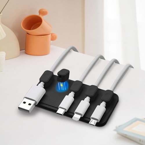 Kabelhalter Magnetisch - Magnetic Cable Holder Universelle Ladykabel Halterung für Heimtische mit 5 Variablen Magnetclips, Silikon Bürozubehör, Kabelclips Selbstklebend, Schwarz von CMANLNYK