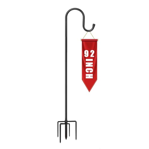 CMASTER Garden Schäferhaken, 1 Stück 92 inch Metall-Gartenstecker Mit Heavy Duty Rust Resistant Haken Mit 5 Prong Base Shepherds Crook Hook für Vogelkäfige, Solarleuchten, Laternen, Hochzeit (92inch) von CMASTER