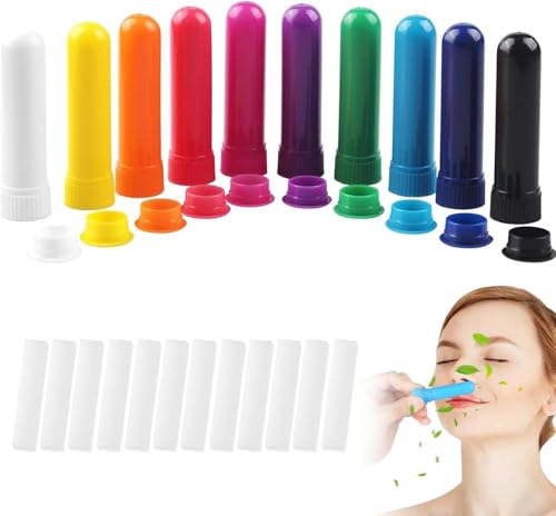 10 Stück Riechstifte für ätherische öle, Ätherisches Öl Röhren, Gute Hygroskopizität, Naseninhalator Stift Riechstäbchen, mit Docht Nachfüllbarer Inhalator Stick (10 Farben) von CMBXAQ