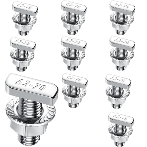 10 Stück Hammerkopfschrauben Set, T Schrauben mit Sperrzahnmuttern M8 x 20 mm Edelstahl A2-70 Flanschmuttern M8, Gewächshäuser Aluminiumprofile, Wetterfest korrosionsbeständig von CMBXAQ