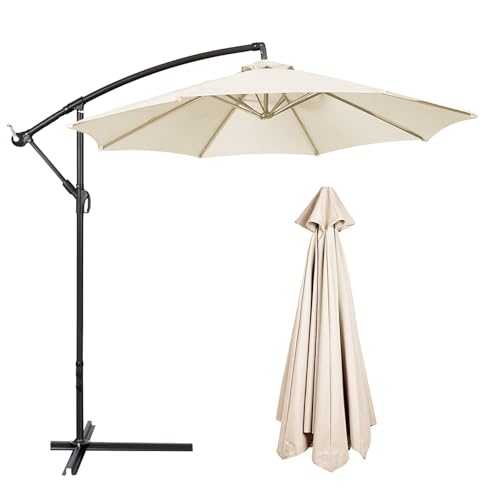 3.50 M/ 8 Streben Sonnenschirm Ersatzbezug, 230 CM/270 CM/300 cm, Gartenschirm Überdachung Abdeckung, Wasserdicht Polyestertuch(Beige,8 Ribs: 350CM/11.5FT) von CMJYMX