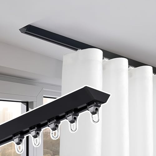 Decke Vorhangschiene Gardinenstangen 1 Läufig 50cm-600cm Für Fenster, Raumteiler, Deckengardinenschiene Für Wohnzimmer Und Schlafzimmer(Black,4.3FT/130CM) von CMJYMX