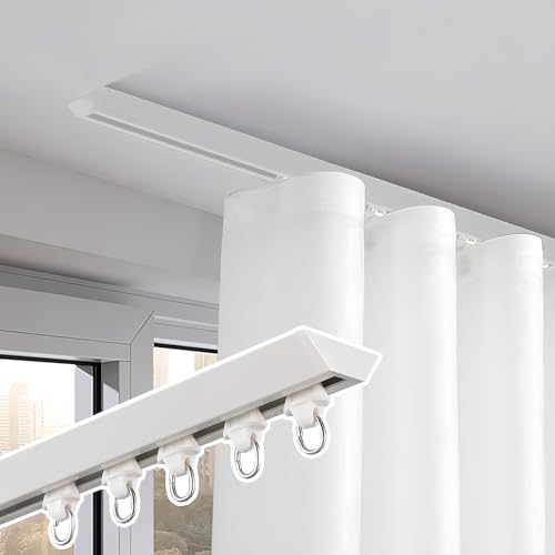 Decke Vorhangschiene Gardinenstangen 1 Läufig 50cm-600cm Für Fenster, Raumteiler, Deckengardinenschiene Für Wohnzimmer Und Schlafzimmer(White,15.7FT/480CM) von CMJYMX