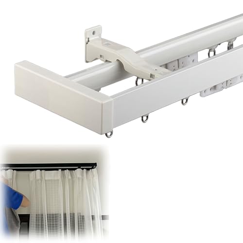 Doppelte Vorhangschiene, Decken-Vorhangschienensystem, Ideal Für Duschfenster, Wohnmobil-Raumteiler, Sichtschutz Und Wohndekor (70–600cm)(White,6.0FT/180CM) von CMJYMX