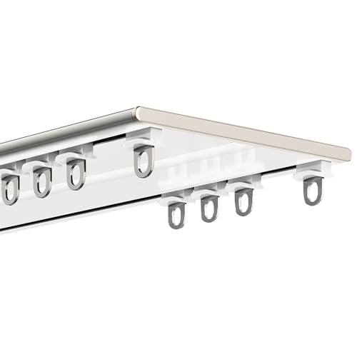 Doppelte Vorhangschiene 0.7-6.0m, Robuste Aluminium-Vorhangstange Für Raumteiler, Wohnmobilvorhänge, Erkerfenster, Wohnzimmer(White,18.0FT/550CM) von CMJYMX