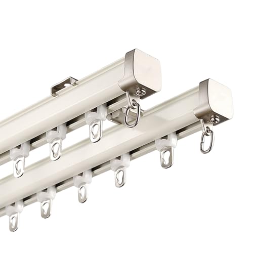 Gardinenstangen Für Fenster Von 27 Bis 236 Zoll, 2-Läufig Vorhangschiene, Deckenschiene Für Schiebevorhang, Einfach Zu Installieren(White,11.2FT/340CM) von CMJYMX