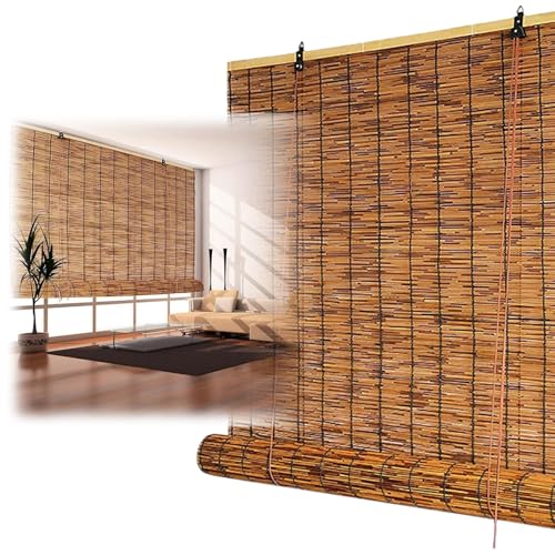 Outdoor Wetterfest Bambusrollo Sichtschutz Sonnenschutz Rollos & Bambus Jalousie 70% UV-Block Fensterrollo Raffrollos Bambus Rollo Für Innen/Außen/Garten/Küche/Wohnzimmer(32"Wx55"H(80cmx140cm)) von CMJYMX