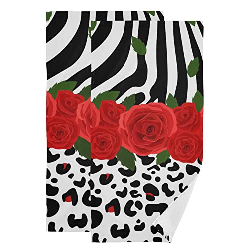 PUXUQU Handtuch 2er Pack, Leopard Zebra Druck RoseGesichtstuch für Badezimmer Küche Hotel Strandreisen von CMMT