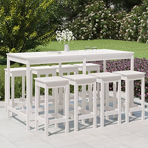 CMOLVUR Furniture Select-9-teiliges Garten-Bar-Set Weiß Massivholz Kiefer von CMOLVUR