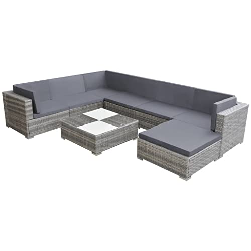 CMOLVUR Furniture with 8 Piece Garden Lounge Set with Cushions Poly Rattan Grey von CMOLVUR