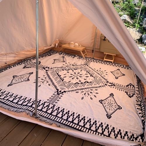 CMOLVUR Strand-Picknick-Matte, Outdoor-Camping-Quasten-Decke, ethnisch, Bohemian-Stil, gestreift, Farbe 6,180 x 260 cm von CMOLVUR