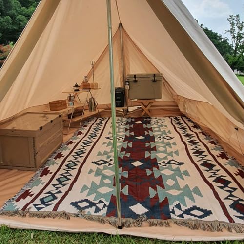 CMOLVUR Strand-Picknickmatte, Outdoor-Camping-Quasten-Decke, ethnisch, Bohemian-Stil, gestreift, 7,180 x 230 cm von CMOLVUR