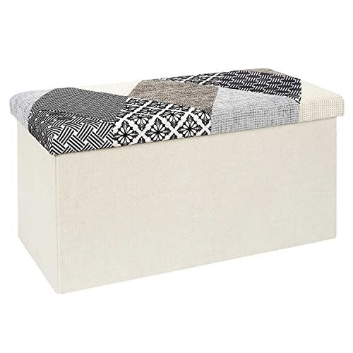 HOME DECO FACTORY Chest, Bench, Patchwork, Grey, Bench, Foldable, for Living Room, Bedroom, Dining Room, Multicoloured, 76 x 38 x 38 cm von CMP