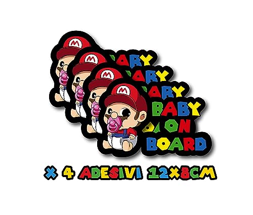 4 x Aufkleber für Auto Junge an Bord mit Super Mario Thema - Baby on Board mit einem Hauch von Verspieltheit und Stil - Kaufen Sie jetzt für einen lustigen Führer! 4 x Aufkleber für Auto Junge an Bord mit Super Mario Thema - Baby on Board mit einem Hauch von Verspieltheit und Stil - Kaufen Sie jetzt für einen lustigen Führer! von CMR Design Co