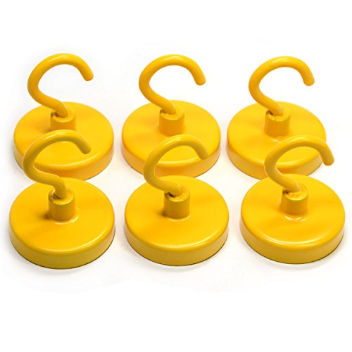 CMS MAGNETICS - (6 Stück 32 mm Keramikhaken, gelb, 2,3 kg durchsichtig und 5,9 kg Zugkraft, starke Magnethaken für Büro, Kühlschrank, Magnettafel, Schränke von CMS Magnetics