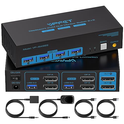 4K120Hz Displayport KVM Switch 2 PC 2 Monitore 8K60Hz KVM Umschalter USB 3.0 Dual-Monitor für Zwei Computer Share 4 USB3.0 Ports Support Extended & Copy Mode mit Desktop-Controller und 2xUSB-Kabeln 4K120Hz Displayport KVM Switch 2 PC 2 Monitore 8K60Hz KVM Umschalter USB 3.0 Dual-Monitor für Zwei Computer Share 4 USB3.0 Ports Support Extended & Copy Mode mit Desktop-Controller und 2xUSB-Kabeln von CMSTEDCD